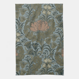 Antique Victorian Floral Pattern Sage Terracota Tea Towel