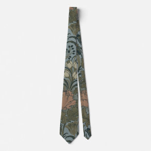 Antique Victorian Floral Pattern Sage Terracota Tie