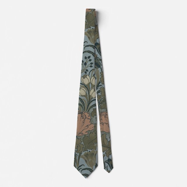 Antique Victorian Floral Pattern Sage Terracota Tie (Front)