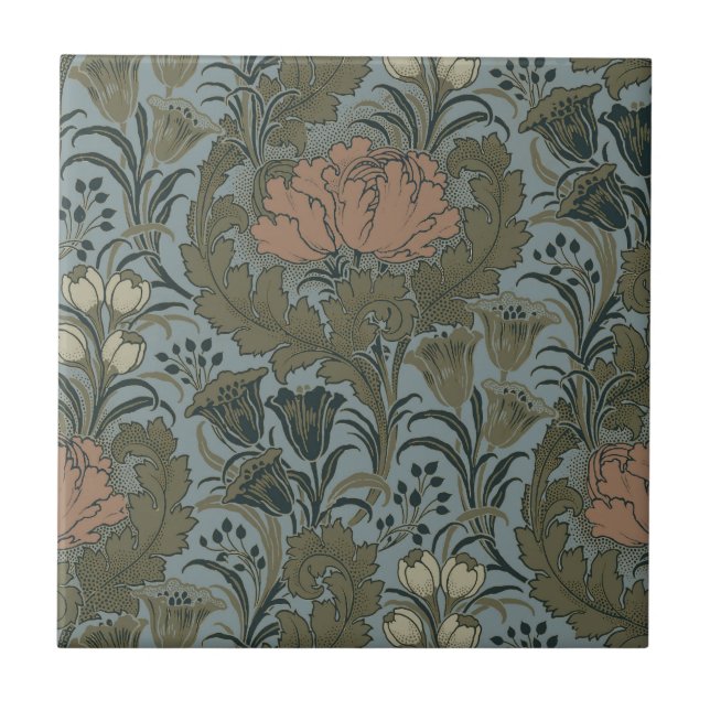 Antique Victorian Floral Pattern Sage Terracota Tile (Front)
