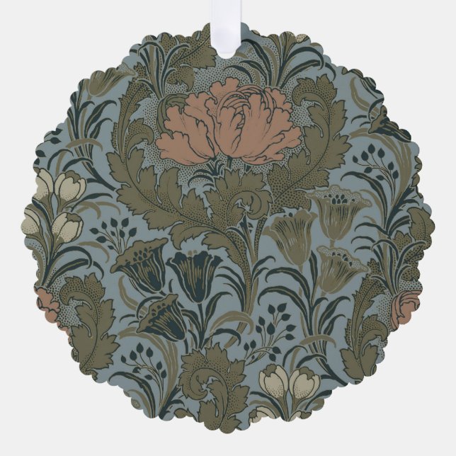 Antique Victorian Floral Pattern Sage Terracota Tree Decoration Card (Front)