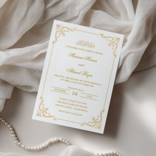 Antique Victorian Frame Gold White Muslim Wedding Invitation