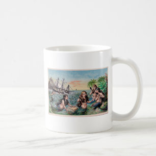 Antique Victorian Mermaids Treasure Ship Vintage Coffee Mug