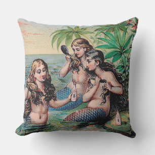 Antique Victorian Mermaids Treasure Ship Vintage Outdoor Cushion