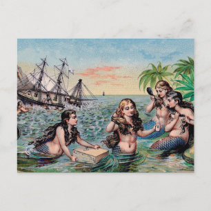 Antique Victorian Mermaids Treasure Ship Vintage Postcard