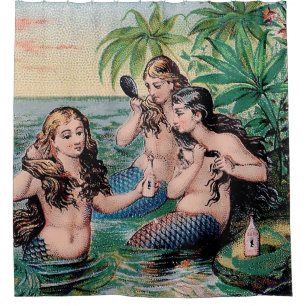 Antique Victorian Mermaids Treasure Ship Vintage Shower Curtain