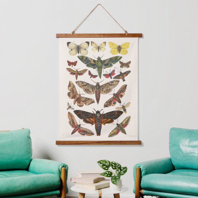 Antique Victorian Moth Illustration 1889 Hanging Tapestry (Living Room)