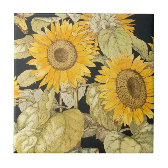Antique Victorian Sunflower  Tile (Front)