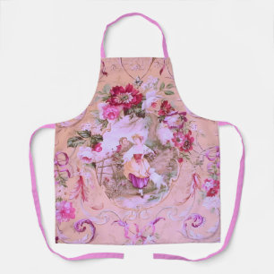 Antique Victorian Toile Rococo Style Floral Pink  Apron