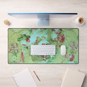 Antique Victorian Toile Rococo Style Sage Green Desk Mat