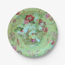 Antique Victorian Toile Rococo Style Sage Green 