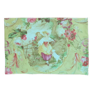 Antique Victorian Toile Rococo Style Sage Green Pillowcase