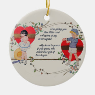 Antique Victorian Valentine Card Art Retro Child Ceramic Tree Decoration