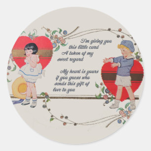 Antique Victorian Valentine Card Art Retro Child Classic Round Sticker