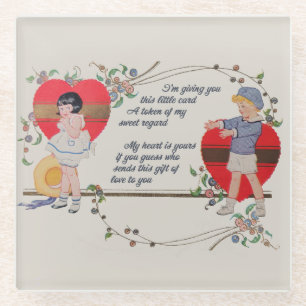 Antique Victorian Valentine Card Art Retro Child Glass Coaster