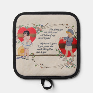 Antique Victorian Valentine Card Art Retro Child Pot Holder