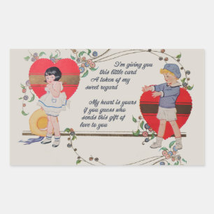 Antique Victorian Valentine Card Art Retro Child Rectangular Sticker