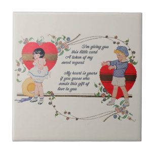 Antique Victorian Valentine Card Art Retro Child Tile