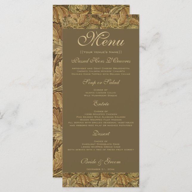 Antique Victorian Warm Autumn Leaves Wedding Menu (Front/Back)