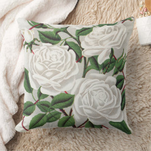 Antique Victorian White Climbing Rose Garden Cushion