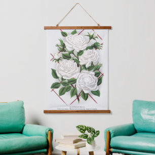 Antique Victorian White Climbing Rose Garden Hanging Tapestry