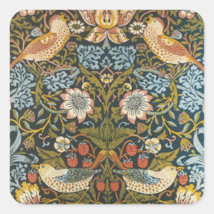 Antique Victorian William Morris Flowers Birds Square Sticker