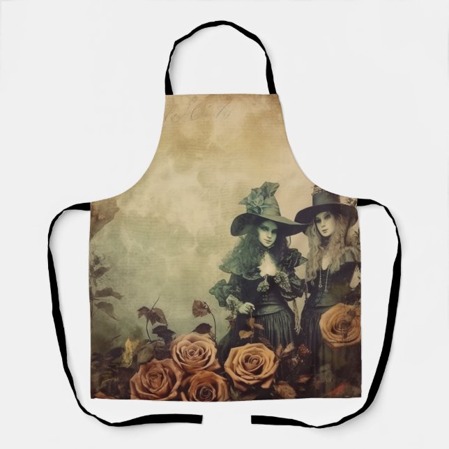 Antique Victorian Witch Sisters Sepia Apron (Front)