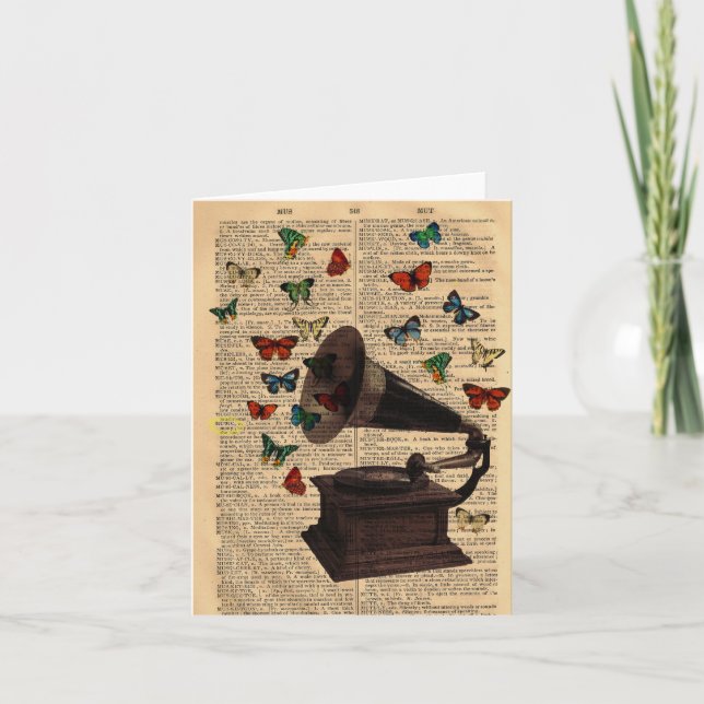 Antique Victrola Butterflies Dictionary Notecard (Front)