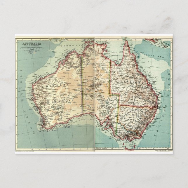 Antique Vintage Australian continent detailed map Postcard (Front)