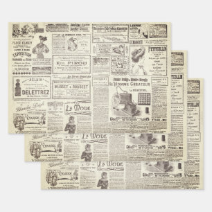 Antique Vintage Beige French Ads Ephemera  Wrapping Paper Sheet
