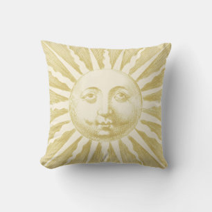 Antique Vintage Beige Gold Sun Face Cushion