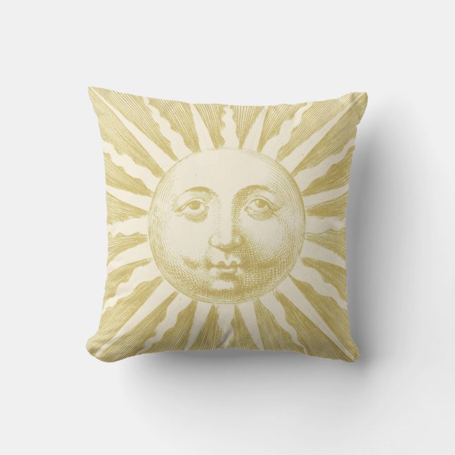 Antique Vintage Beige Gold Sun Face Cushion (Front)