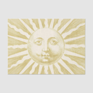 Antique Vintage Beige Gold Sun Face Tissue Paper