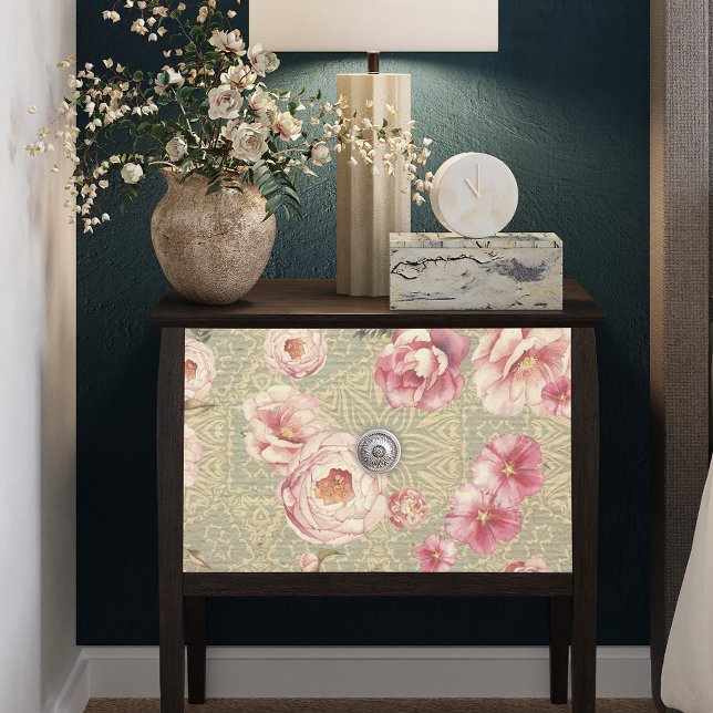 Antique Vintage Blossoms On Damask Decoupage Tissue Paper (Creator Uploaded)