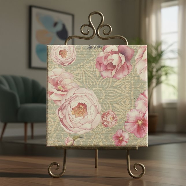 Antique Vintage Blossoms & Petals On Damask Paper Tile (Creator Uploaded)