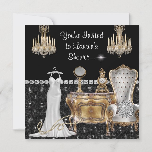 Antique Vintage Bridal Shower with Bling Invitation (Front)