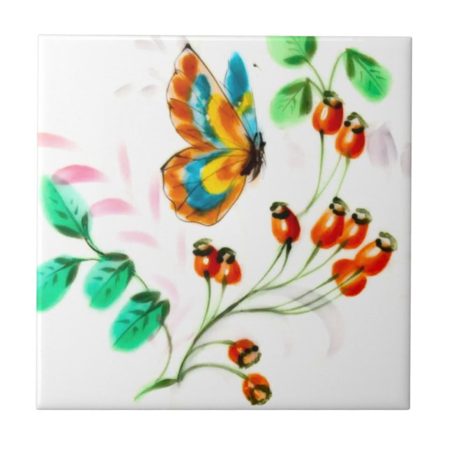 Antique Vintage Butterfly Floral Backsplash  Tile (Front)