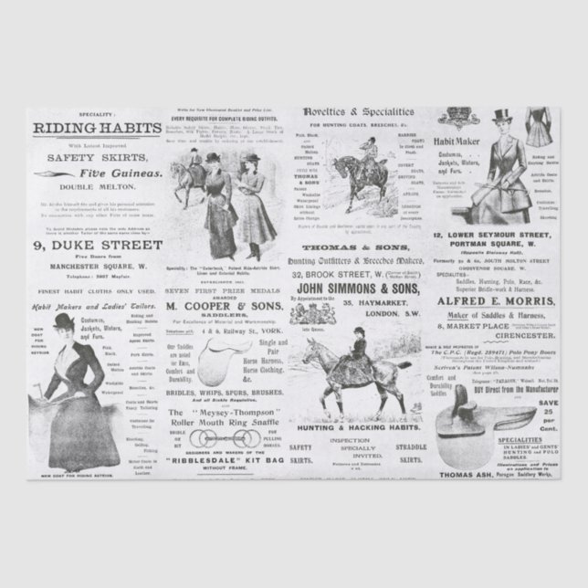 Antique Vintage Ephemera Lady Equestrian Ads  Tissue Paper (Front)