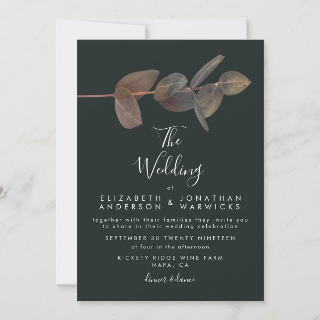 Antique Vintage Eucalyptus Wedding Invitation (Front)
