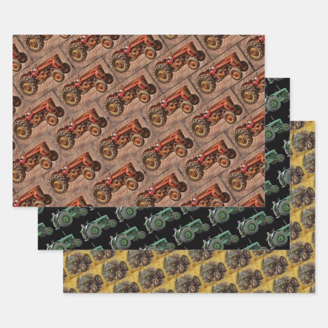 Antique Vintage Farm Tractors Wrapping Paper Sheet (Set)