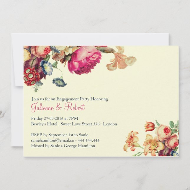 Antique Vintage Floral Engagement Party Invitation (Front)