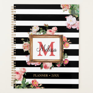 Antique Vintage Floral & Stripes Monogram Planner