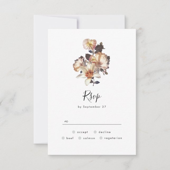 Antique Vintage Floral Wedding RSVP response Card (Front)