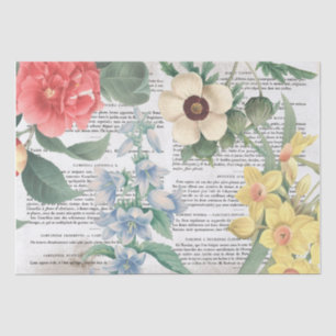 Antique Vintage Flowers French Book Page Decoupage Tissue Paper