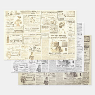 Antique Vintage French Ads Ephemera Wrapping Paper Sheet