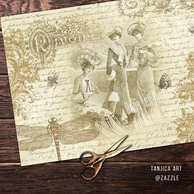 Antique Vintage French Fashion Ephemera Beige Tissue Paper (Creator Uploaded)