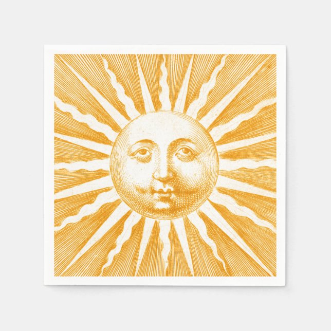 Antique Vintage Gold Yellow  Sun Face Napkin (Front)