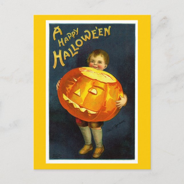 Antique Vintage Halloween JOL Postcard (Front)