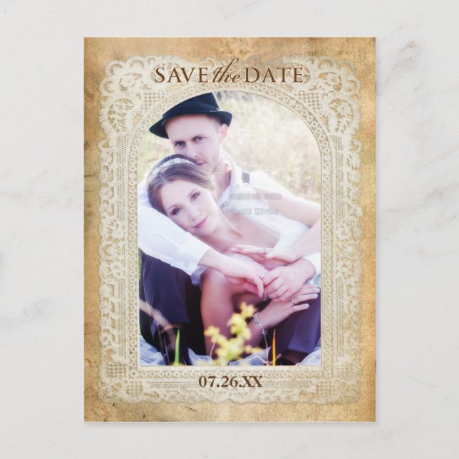 Antique Vintage Lace Frame  Save the Date Postcard (Front)