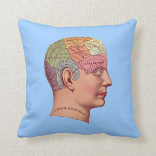 Antique Vintage Mind Brain Map Phrenology head Cushion
